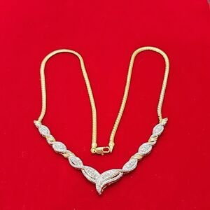 Vintage Signed BRKRN Diamond Gold Tone Necklace